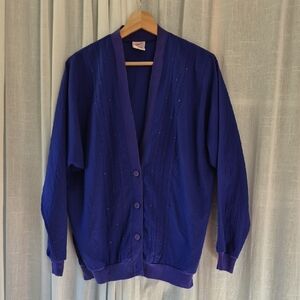 Vintage Deep Blue /purple Gold Dots Button-Up Cardigan Light Jacket USA